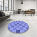 Round Patterned Denim Blue Rug in a Office, pat1136blu