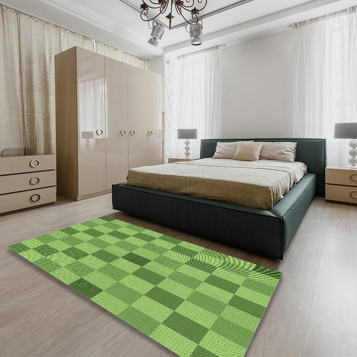 Round Machine Washable Transitional Dark Lime Green Rug in a Office, wshpat1136grn
