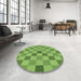 Round Patterned Dark Lime Green Rug in a Office, pat1136grn