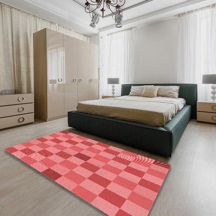 Round Machine Washable Transitional Red Rug in a Office, wshpat1136rd