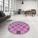 Round Machine Washable Transitional Violet Purple Rug in a Office, wshpat1136