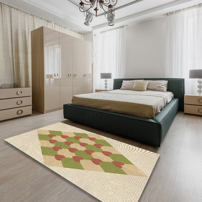 Patterned Khaki Gold Rug in a Bedroom, pat1137brn