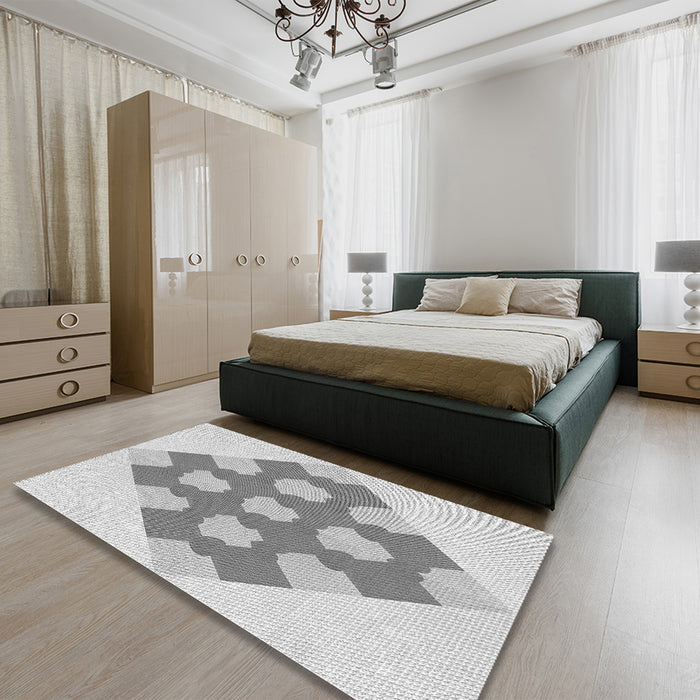 Patterned Gunmetal Gray Rug in a Bedroom, pat1137gry