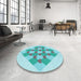 Round Patterned Blue Rug in a Office, pat1137lblu