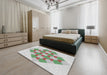 Patterned Khaki Green Novelty Rug in a Bedroom, pat1137