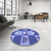 Round Patterned Blue Rug in a Office, pat1138blu