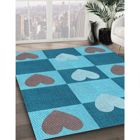 Patterned Bright Turquoise Blue Rug, pat1138lblu