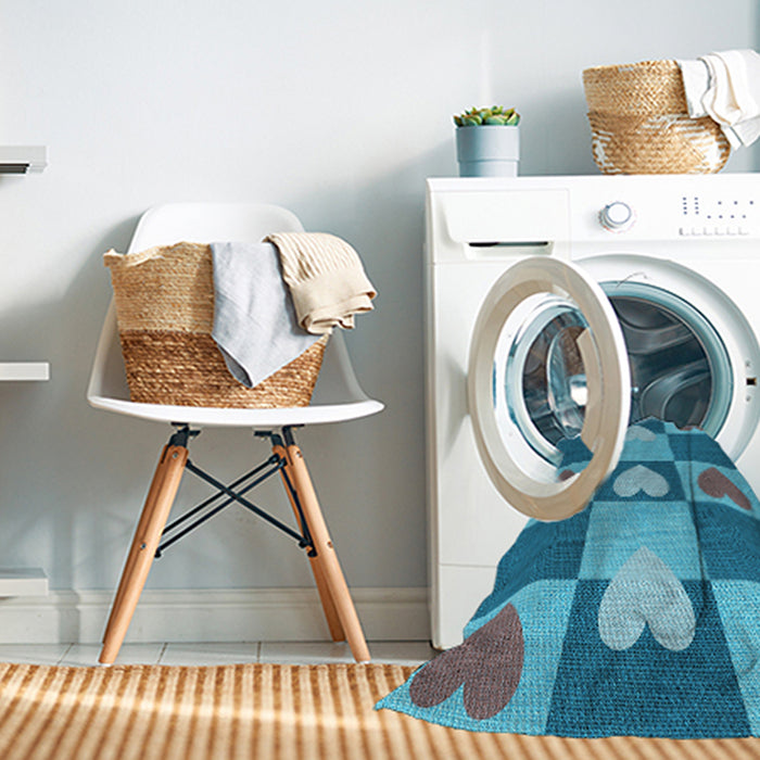 Machine Washable Transitional Bright Turquoise Blue Rug in a Washing Machine, wshpat1138lblu