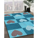 Patterned Bright Turquoise Blue Rug in Family Room, pat1138lblu