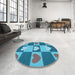 Round Patterned Bright Turquoise Blue Rug in a Office, pat1138lblu