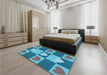 Patterned Bright Turquoise Blue Rug in a Bedroom, pat1138lblu