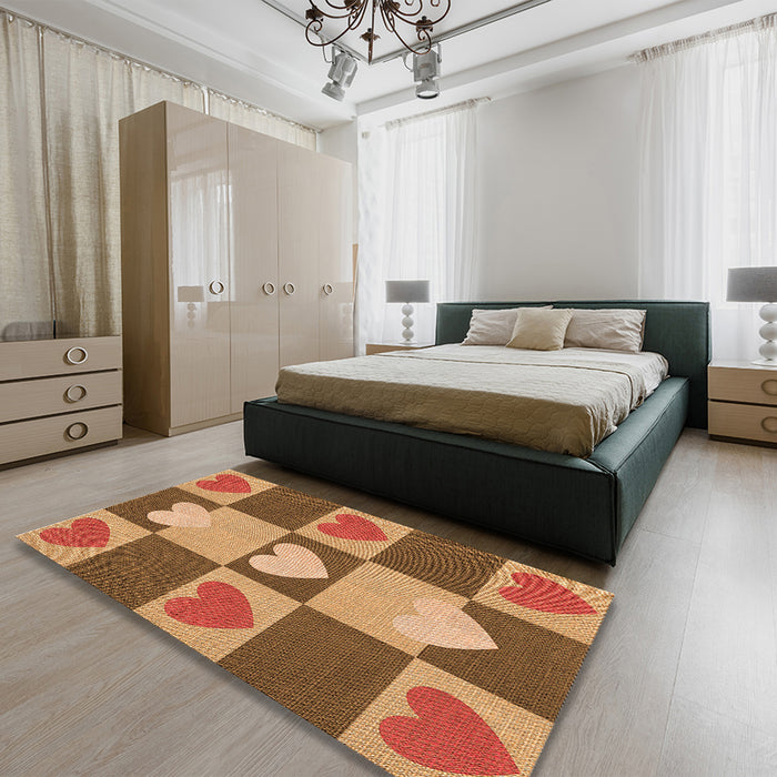 Patterned Orange Rug in a Bedroom, pat1138org