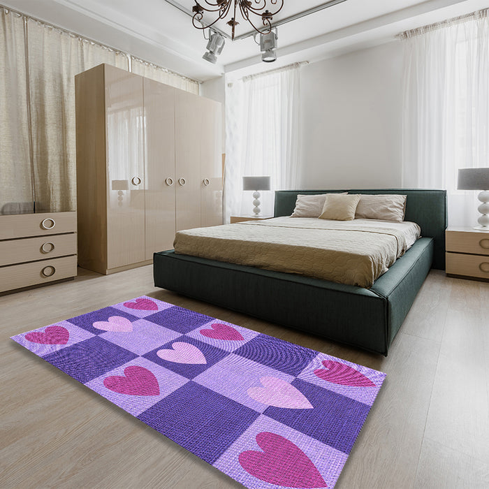 Patterned Bright Lilac Purple Rug in a Bedroom, pat1138pur