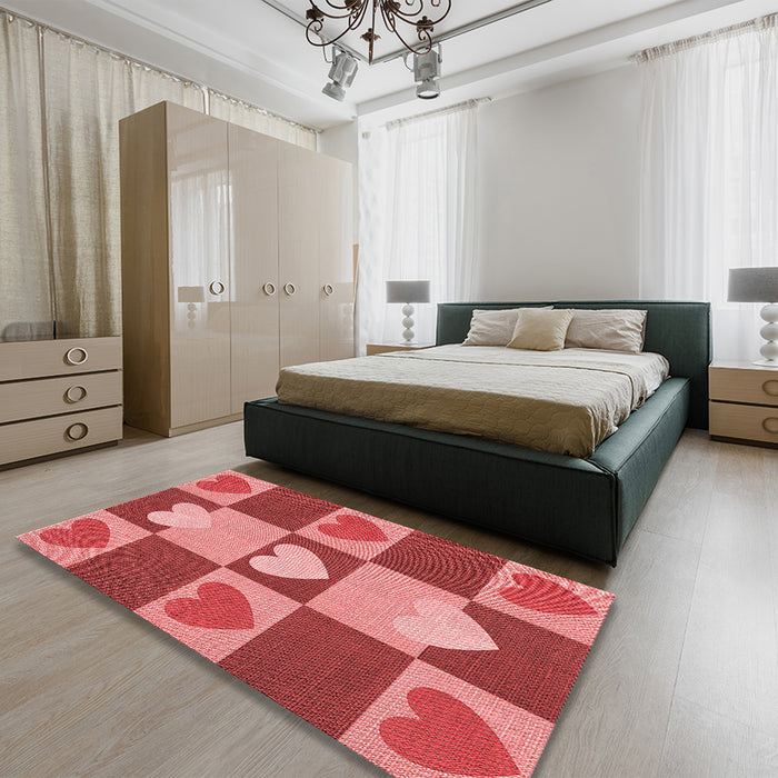 Patterned Red Rug in a Bedroom, pat1138rd