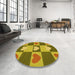 Round Patterned Dark Bronze Brown Rug in a Office, pat1138yw