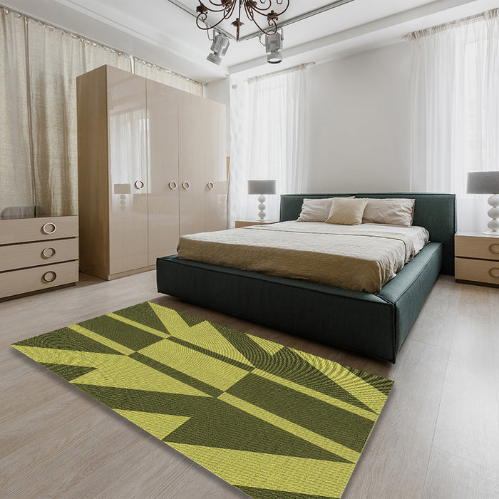 Patterned Army Green Rug in a Bedroom, pat1139brn