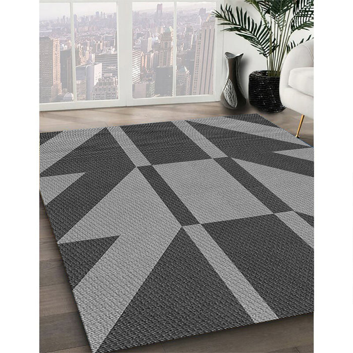 Patterned Black Rug in Family Room, pat1139gry