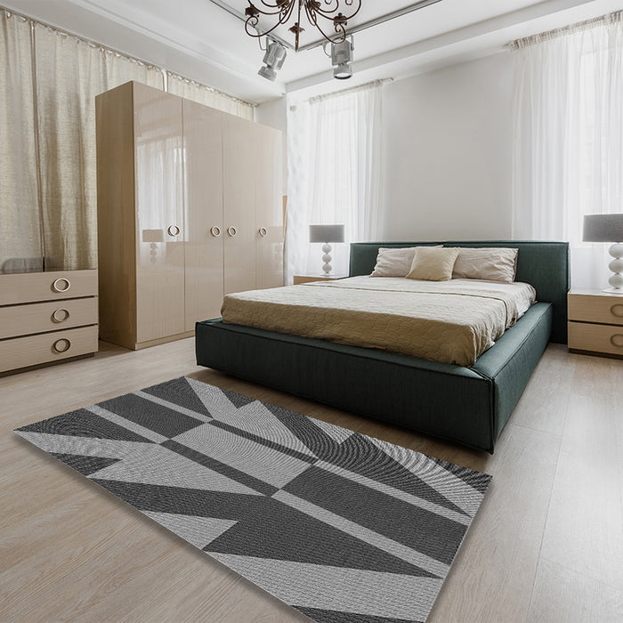 Patterned Black Rug in a Bedroom, pat1139gry