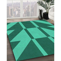 Patterned Medium Teal Green Rug, pat1139lblu