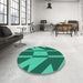 Round Patterned Medium Teal Green Rug in a Office, pat1139lblu