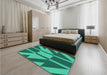 Patterned Medium Teal Green Rug in a Bedroom, pat1139lblu