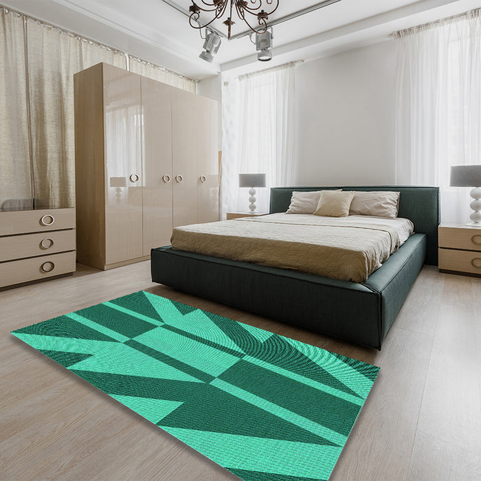 Patterned Medium Teal Green Rug in a Bedroom, pat1139lblu