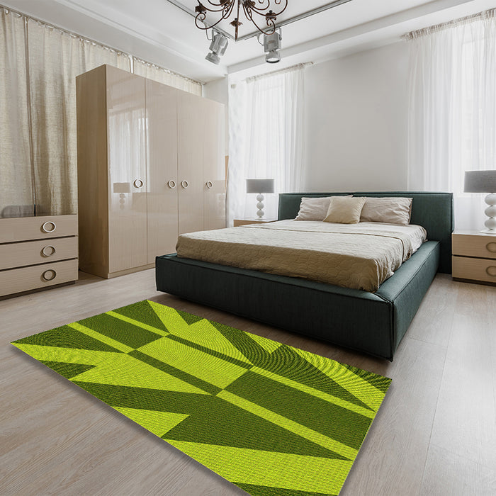 Patterned Pistachio Green Rug in a Bedroom, pat1139yw