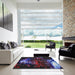 Square Patterned Purple Modern Rug in a Living Room, pat113