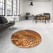 Round Patterned Tomato Red Rug in a Office, pat114org