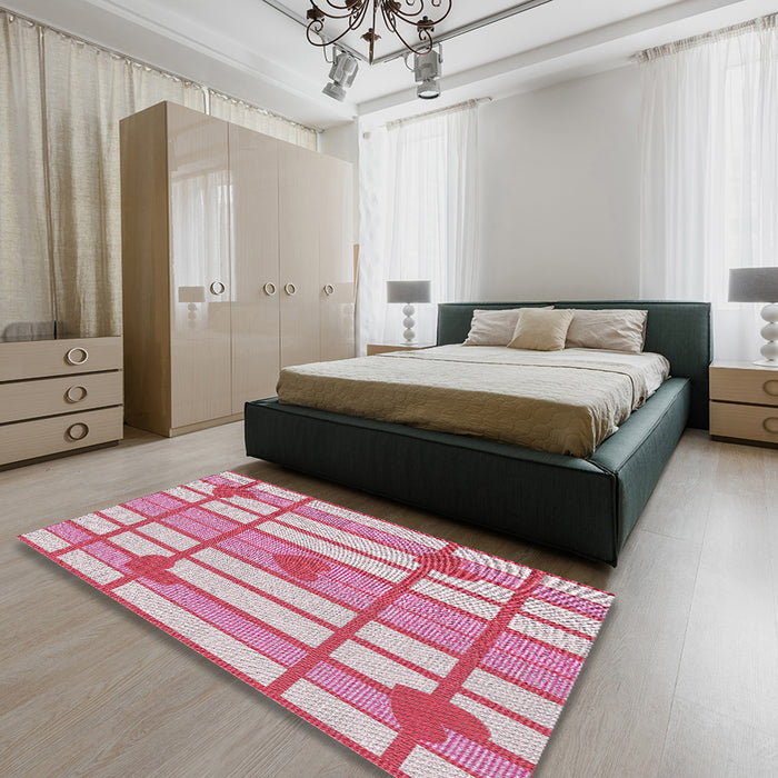 Patterned Light Rose Pink Novelty Rug in a Bedroom, pat1140