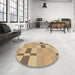 Round Patterned Copper Brown Rug in a Office, pat1141brn