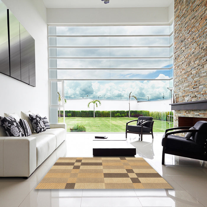 Square Patterned Copper Brown Rug in a Living Room, pat1141brn