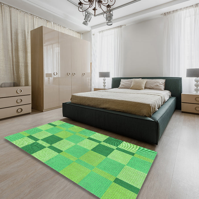 Patterned Emerald Green Rug in a Bedroom, pat1141grn