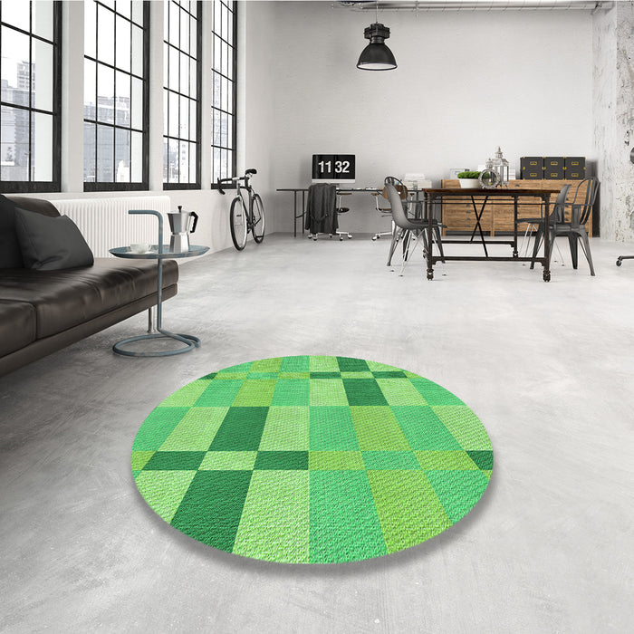 Round Patterned Emerald Green Rug in a Office, pat1141grn