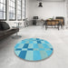 Round Patterned Blue Rug in a Office, pat1141lblu