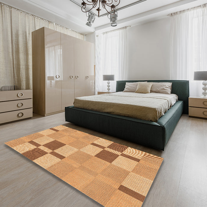 Patterned Yellow Orange Rug in a Bedroom, pat1141org