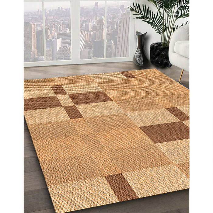 Patterned Yellow Orange Rug in Family Room, pat1141org