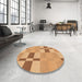 Round Patterned Yellow Orange Rug in a Office, pat1141org