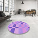 Round Patterned Violet Purple Rug in a Office, pat1141pur