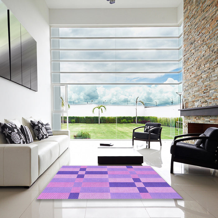 Square Patterned Violet Purple Rug in a Living Room, pat1141pur