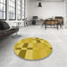 Round Patterned Yellow Rug in a Office, pat1141yw