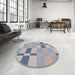 Round Patterned Slate Granite Gray Novelty Rug in a Office, pat1141