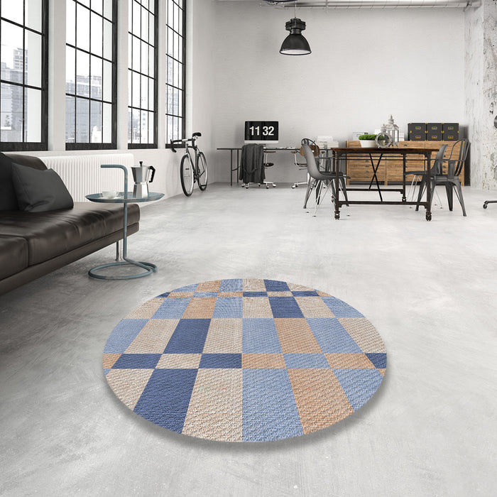 Round Machine Washable Transitional Slate Granite Gray Rug in a Office, wshpat1141
