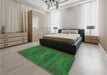 Patterned Deep Emerald Green Rug in a Bedroom, pat1142grn