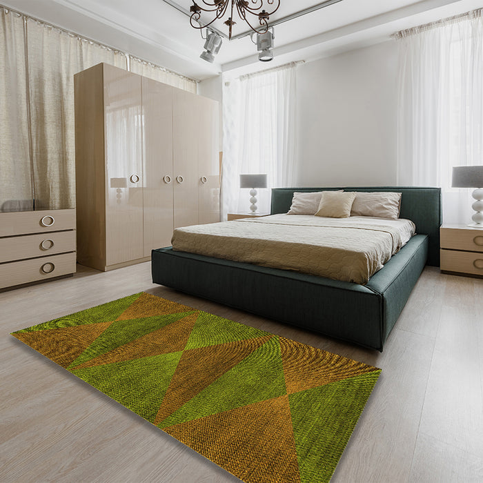 Patterned Dark Golden Brown Rug in a Bedroom, pat1142yw