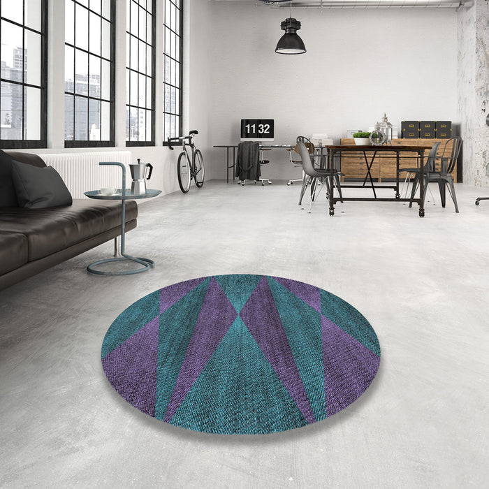 Round Machine Washable Transitional Dark Slate Blue Rug in a Office, wshpat1142