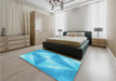 Patterned Bright Turquoise Blue Rug in a Bedroom, pat1143lblu