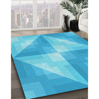 Patterned Bright Turquoise Blue Rug, pat1143lblu