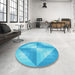 Round Patterned Bright Turquoise Blue Rug in a Office, pat1143lblu