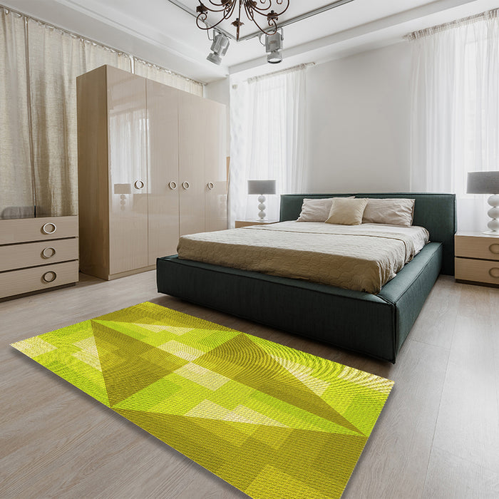 Patterned Dark Golden Brown Rug in a Bedroom, pat1143yw